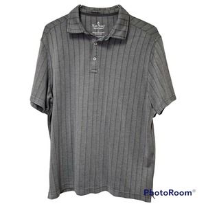 Nat Nast Mens Large Gray Striped Polo Shirt Rayon Polyester Blend Soft